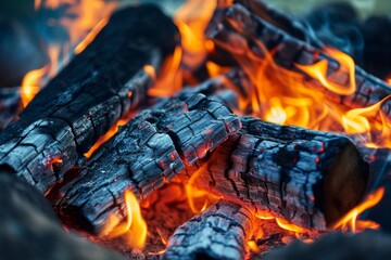 Fototapeta premium Fire Pit with Burning Logs