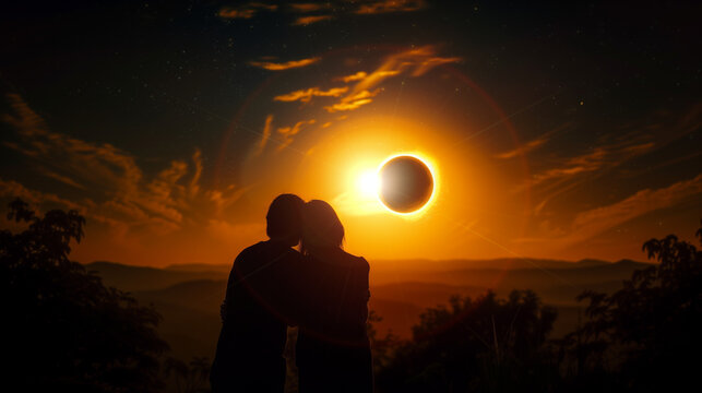 Couple watching eclipse 