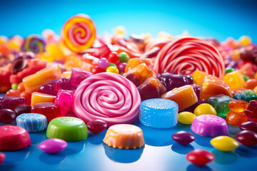 Set of various and colorful candies and sweets background