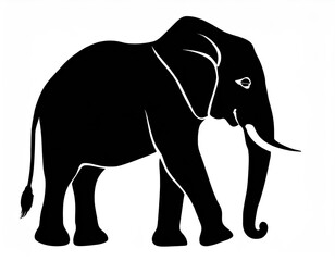 Silhouette of an elephant isolated in a white background, vector look. Generative AI.