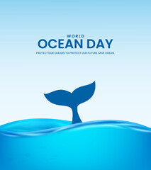 World Ocean day, 3D illustrations. design for social media banner, poster 3D Illustration.