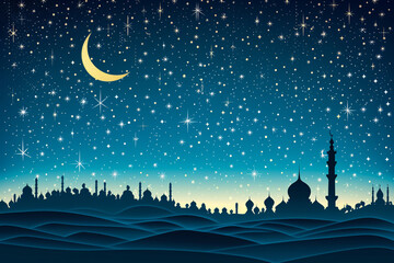 Obraz na płótnie Canvas Ramadan Kareem greeting card banner poster design with Golden lantern moon and Mosque minar 