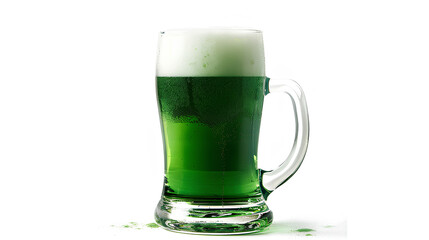 Glass of fresh cold green beer isolated on white background