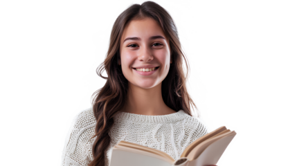 Girl with a book-Beautiful young woman with books isolated on transparent background