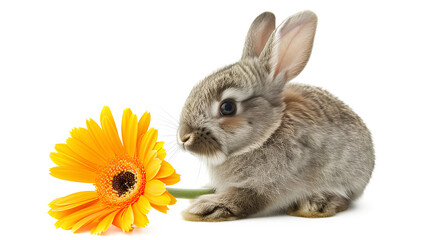 Obraz premium Rabbit Easter animal with a flower isolated on a white background