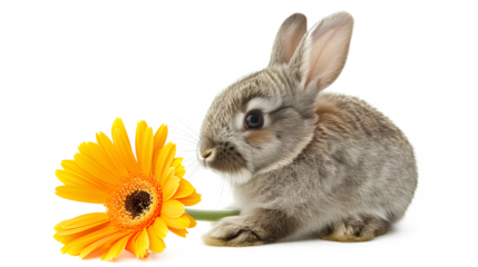 Rabbit Easter animal with a flower isolated on a white background