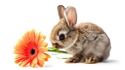 Rabbit Easter animal with a flower isolated on a white background