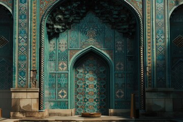 Beautiful mosque interior. The mosque is decorated with Islamic patterns.