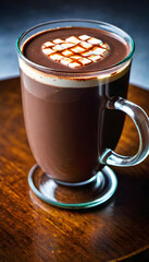 Hot Chocolate. Glass. Table. Drink. Beverage. Warm. Cocoa. Comfort. Winter. Delicious. Indulgence. Cozy. Relaxation. Sweet. Dessert. AI Generated.