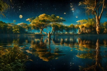 A seamless blend of terrestrial wonders and cosmic beauty creates an otherworldly 