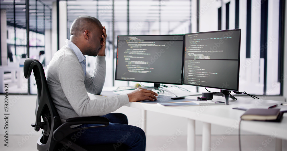 Poster Unhappy Sad Developer Programmer Man In Stress Coding Software