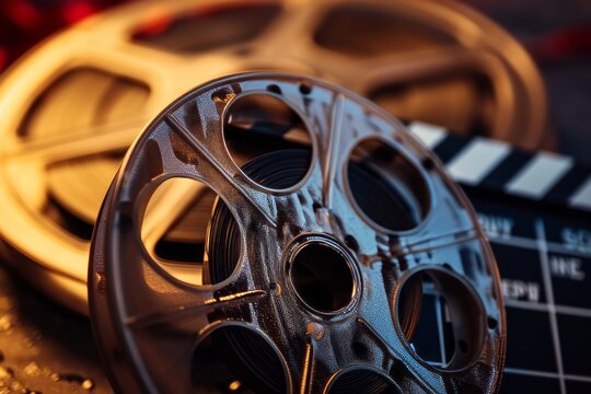 A film reel and clapperboard