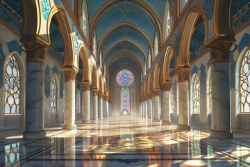Obraz premium Beautiful Islamic style mosque interior. The mosque is decorated with Islamic patterns.