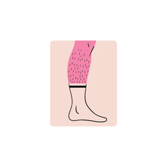 Feminism vector stock illustration. Foot in a sock on the grass with flowers illustration. Hairy female foot in a sock in nature. Stylish and vector illustration for International Women's Day. 