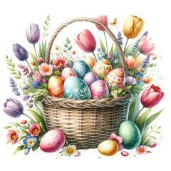 Obraz na płótnie Canvas Watercolor of an Easter basket Isolated on a transparent background