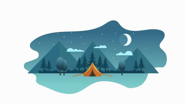 night outdoor mountain adventure animation video, icon animation