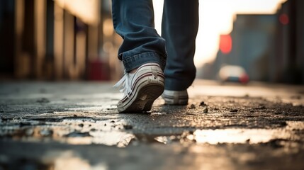 Walking along the sidewalk: vibrant photo wallpaper of feet in motion