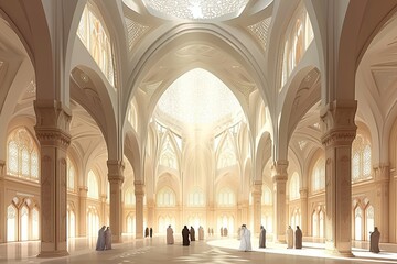 Fototapeta premium Beautiful Islamic style mosque interior. The mosque is decorated with Islamic patterns.