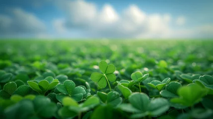 Fotobehang Close up of a four leaf clover in a field © pprothien