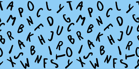 template with the image of keyboard symbols. set of letters. Surface template. pastel blue background. Horizontal image. Banner for insertion into site.