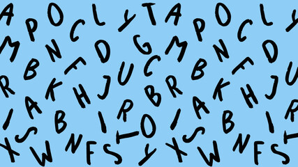 template with the image of keyboard symbols. set of letters. Surface template. pastel blue background. Horizontal image.