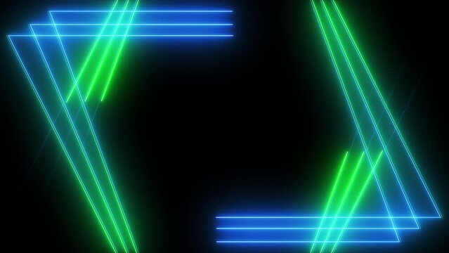 Glowing blue green neon stripes technology motion background with free space