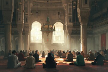 Muslim people praying in the mosque