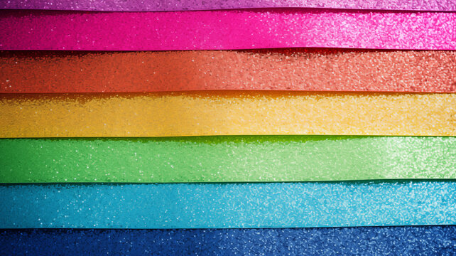 glitter paper in various shades in rainbow order; background image