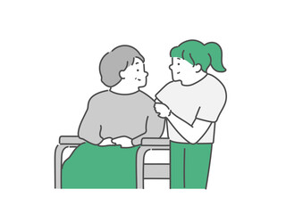 高齢女性に寄り添う女性介護士