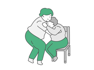 高齢女性の移乗介助をする女性介護士