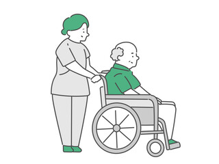 女性看護師と車椅子に乗った高齢男性