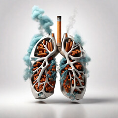 3D illustration of human lungs infected with cigarette smoke