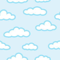 seamless pattern clouds outline blue