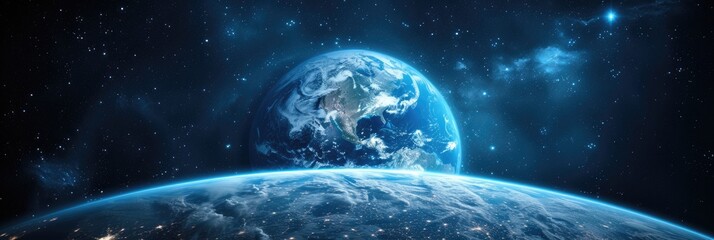 Naklejka na ściany i meble Earth seen from orbit. Generative Ai.