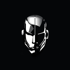 Fototapeta na wymiar Logo illustration of a silver-white human metal mask on a black background.