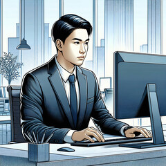 オフィスにてパソコン作業をするビジネスマン