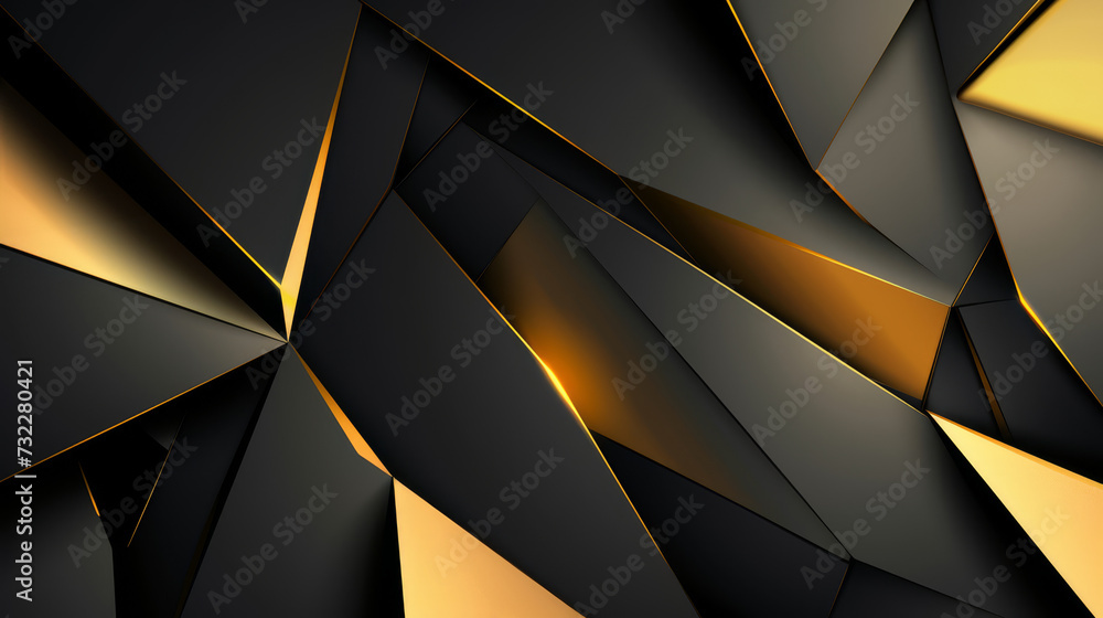 Wall mural abstract geometric black and gold design with sharp edges and a modern look.