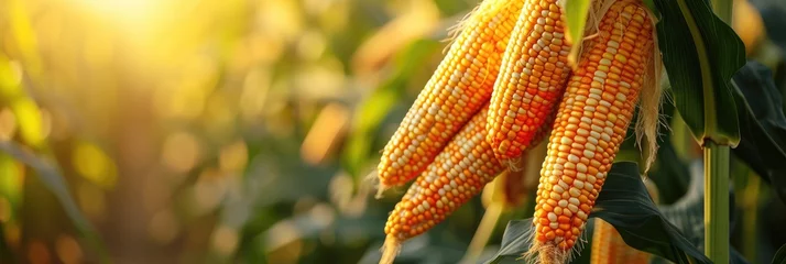 Foto op Canvas Corn cobs amid a field of corn plantations. Generative Ai. © Planum
