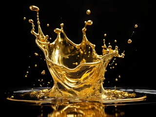 Liquid gold splash isolated on black background.