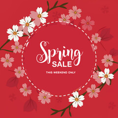 Spring Sale Poster Template with colorful flowers, Discount Banner Winter Sale Template Illustration Design .