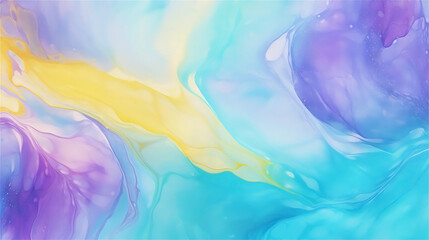 Abstract Aquatic Dreamscape with Vivid Purple and Yellow
