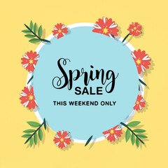 Spring Sale Poster Template with colorful flowers, Discount Banner Winter Sale Template Illustration Design .