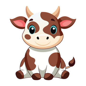 Cute cow sitting on white background