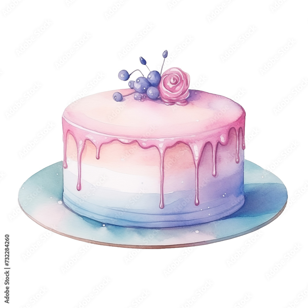 Canvas Prints pastel pink and blue cake with flowers isolated on white