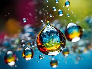 Fototapeta na wymiar Water Drops in a Colorful Scene