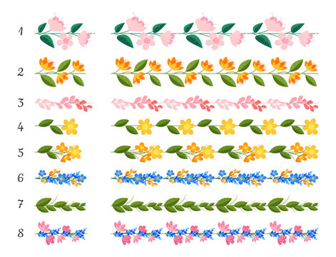 Floral, foliage brushes set with flowers and leaves. Vector artistic brush strokes. Swatches included. isolated elegant design kit on white. Summer and spring flowers.