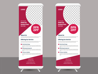 Roll Up Banner Background Vector Template with Abstract Geometric Design.
