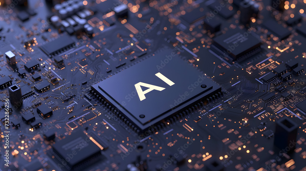 Aufkleber glowing ai artificial intelligence technology chipset cpu on circuit board. electronic and technolog