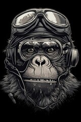 AI generated illustration of an adult western lowland gorilla wearing headphones and goggles