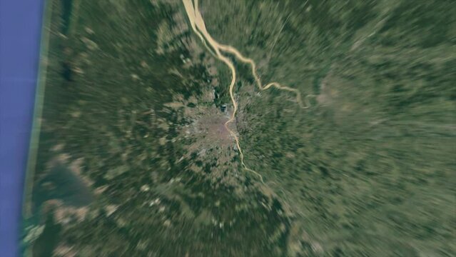 Zoom from space on Bordeaux - France